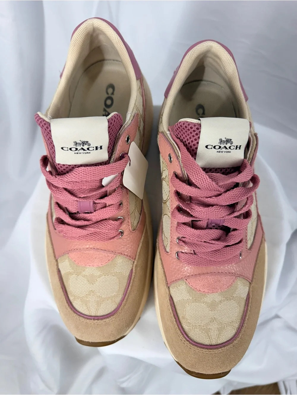 Coach Pink & Tan Women's Signature Lace-Up Sneakers